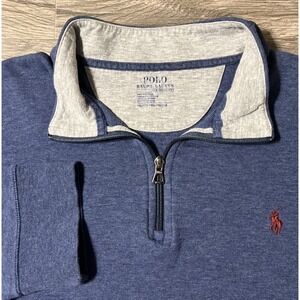 Polo Ralph Lauren Performance 1/4 Zip Blue Heather Pullover Sweater XXL Red Pony